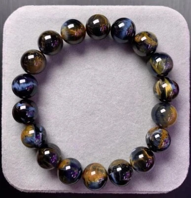 Brazalete de curación de cuentas redondas de piedra azul pietersita natural genuina AAAA 11 mm Foto 1 de 4