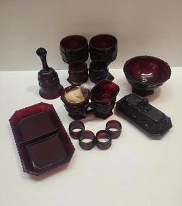 Avon Cape Cod Large Lot 14 Pcs Vtg NEW Ruby Red Goblets Butter Dish Creamer Etc - Picture 1 of 12