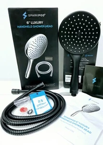 Sparkpod 6" Luxury Wide Shower Head With 6ft Hose Midnight Black Matte Colour - Picture 1 of 24