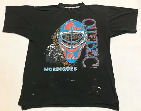 Vintage Softwear 1993 NHL Quebec Nordiques T-Shirt Black L Tee Canada FLAW READ Cover