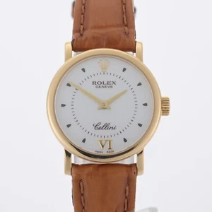 Rolex Cellini 6110 White Dial 18k Solid Yellow Gold 26mm Ladies Watch Full Set - Picture 1 of 12