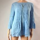 Elie Tahari Size XS Womens Top 100% Silk Loose Pleated Eyelets Blue Blouse Shirt