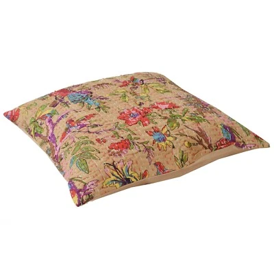 Sanskriti New Cushion Cover Sham Hand Embroidery Kantha Pure Cotton Set Of 2 - Image 1 of 4