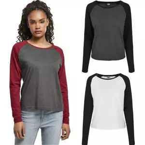 Urban Classics Ladies Contrast Raglan Long Sleeve Hoody Jumper Long Sleeve Contrast - Picture 1 of 19