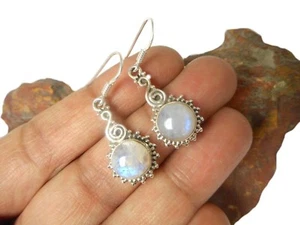 PENDIENTES redondos de piedras preciosas de plata de ley 925 con piedras lunares - ¡En caja de regalo! - Imagen 1 de 6