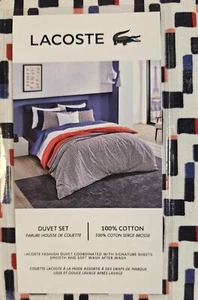 Lacoste "Grove" Queen /Full Duvet Cover Red, Multicolor, 2 Shams SHIPS FREE - Picture 1 of 5