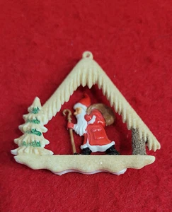 West Germany Ges. Gesch  Diorama Ornament Decor w/ Santa And Toy Sack 2” Vtg. - Picture 1 of 2