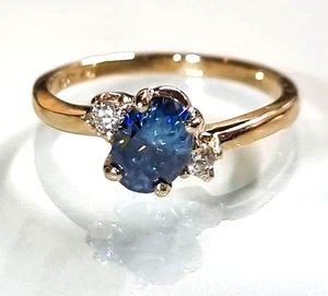 Vintage ring, Size 6 ,10k gold , certified Lab created blue oval shaped. Estate - Picture 1 of 19