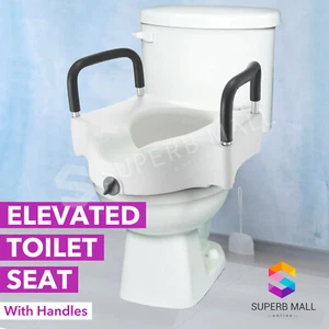 Raised Toilet Seat Raiser with Armrest Bathroom Safety Aid Elevated Seat Riser - Picture 1 of 12