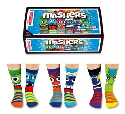 UNITED ODDSOCKS BOYS THE MASHER SOCKS 6 ODD FUNKY SOCKS CHILDRENS UK 12 - 6