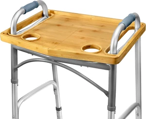 Walker Tray Mobility Table with Cup Holder Foldable Bamboo Tray for Eating - Picture 1 of 7