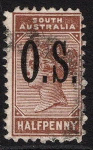 AUSTRALIA DEL SUR 1/2d MARRÓN QV "OS" O'PRINT (ACSC 33) USADO FINO (A30632) - Imagen 1 de 1