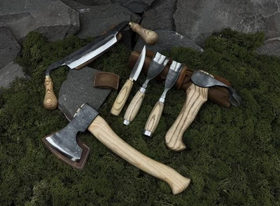 Premium Hand-Forged Wood Carving Tool Set | 7-Piece Set with Leather Roll - Image 1 of 4