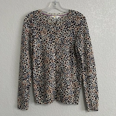 Cárdigan Suéter Boden Para Mujer S Cachemira Animal Estampado Leopardo Botón Preppy Foto 1 de 4
