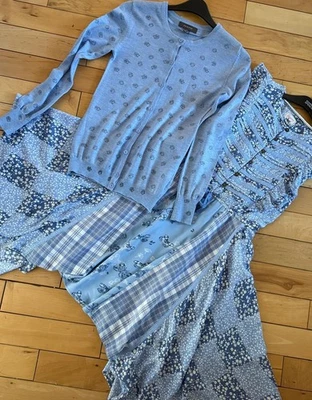 Girl age 14 gypsy patchwork handkerchief hem sky blue cardigan hedgehog print - Image 1 of 4