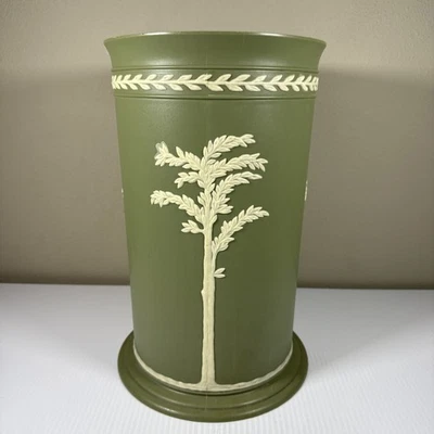 VTG Fesco Wastebasket Sage Green Wedgewood Style Waste Basket 14" Planter - Image 1 of 4