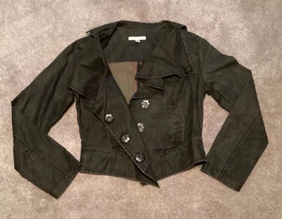 VTG Motorcycle Style Jacket Womens S Black Short Button Up Waxed Linen CAbi - Image 1 of 4