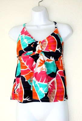 CATALINA Tankini Swimsuit Top Multicolor Tropical Leaves ~ Sz. L (12 -14)  #02 - Image 1 of 4
