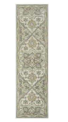 Alfombra de corredor oriental medallón verde suave marfil lana 2 X 8 Brookford allen + roth Foto 1 de 2