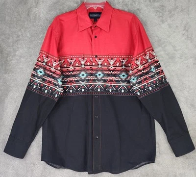 Panhandle Shirt Mens Large Red Black Pearl Snap Aztec Southwestern Cowboy - Image 1 of 4