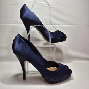 Kurt Geiger Heels UK 7 Blue Satin Stiletto Wedding Party Cocktail 4" Heel - Picture 1 of 8