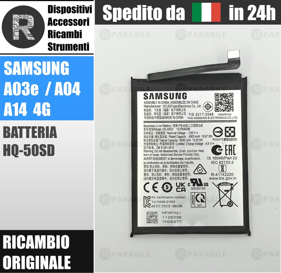 Batteria HQ50SD ORIGINALE SAMSUNG per A14 4G A145 5G A146 A04e A042 A03 A035 - Immagine 1 di 1