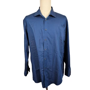 Calvin Klein Steel+ Regular Fit Herringbone Men's Dress Shirt Navy Size 2XL 18 - Picture 1 of 10