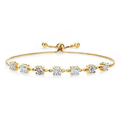 18K Yellow Gold Plated Silver Aquamarine Lab Grown Diamond Tennis Bracelet For - Image 1 of 3