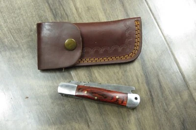  HAND MADE DAMASCUS DUAL BLADE FOLDING POCKET KNIFE - NON LOCK Red laminate  - Image 1 of 4