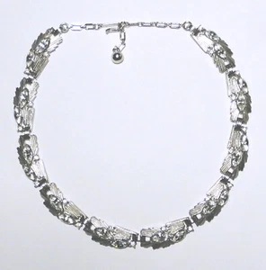 "COLLAR CHIC Vintage TRIFARI Tono Plata CRISTAL MARQUIS Estilo Art Deco 16,5" - Imagen 1 de 4
