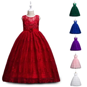 Formal Girls Tulle Princess Dress Kids Wedding Bridesmaid Birthday Party Gown - Picture 1 of 42