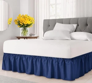 Wrap Around Dust Ruffle Bed Skirt Navy Blue Queen Beds 15” Drop Easy CGK Linens - Picture 1 of 11