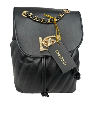 Bebe LA Hera маленький рюкзак Дамская сумка верхняя цепочка ручки черный веган кожи новый с Ярлыками - Изображение 1 из 4