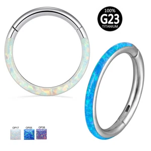 G23 Titanium Nose Ring Front & Side Opal Hoop Hinge Septum Ear Body Piercing - Picture 1 of 10