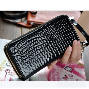 Women's Double Zipper Leather Wallet Wristlet Purse Clutch Bag Phone Card Holder - Picture 1 of 24