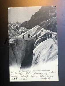 1906 Postcard Mer de Glace Alps Glacier Traversee D'une Crevasse Posted (52) - Picture 1 of 3