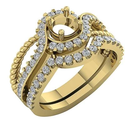 Semi Mount Bridal Ring Set Round Cut Diamond I1 G 0.80Ct Prong Set 14K Rose Gold - Image 1 of 4
