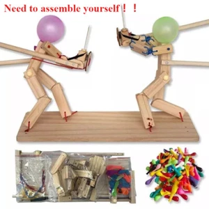 Balloon Bamboo Man Battle New Handmade Wooden Fencing Puppets Family Game Funny - Picture 1 of 11