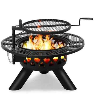 BALI OUTDOORS Wood Burning Round Fire pit 20" Fire Bowl With Cooking Grate Black - Picture 1 of 2