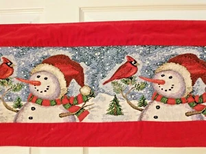 Winter or CHRISTMAS TAPSTRY VELOUR CARDINALS SNOWMEN Table Runner  12" X 68 " - Picture 1 of 5