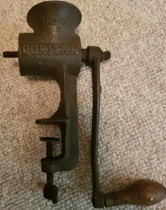 Vintage Griswold Puritan Brand No. 11 Food Chopper Clamp On Meat Grinder Wooden - Picture 1 of 8