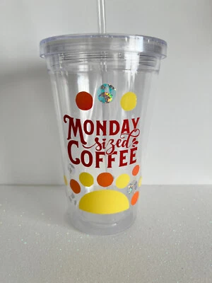 Monday Sized Coffee GLossy Glitter Vinyl 16oz Acrylic Custom Tumbler - Image 1 of 3