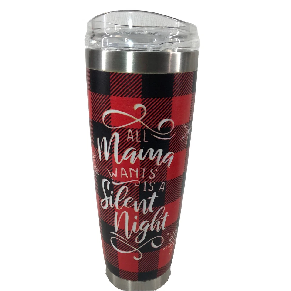Vaso aislado de acero inoxidable 30 OZ. Cuadros rojos All Mama Wants Is A Silent Night Foto 1 de 4