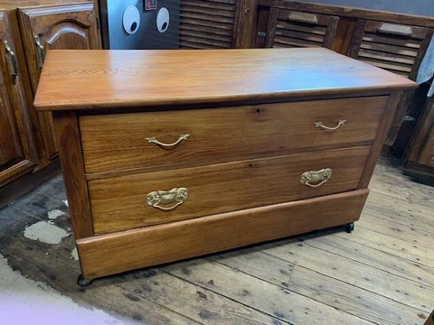 Vintage Antique 2 Drawer Oak Dresser 1800's/1900's on Wheels PICK UP ONLY OHIO Cover