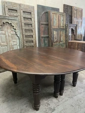 Antique Burmese Teak Round Table Double Column Base 8 Seater Dining Table