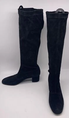 Stephane Kelian black stretch suede pull on block heel knee high boot sz 40 - Image 1 of 4