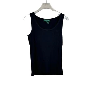 Lauren Ralph Lauren Petite Black Ribbed Tank Top P/M Cotton - Picture 1 of 8