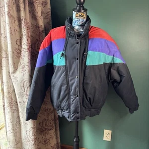 Vintage Euro Mountains Skijacke Damen Gr. S schwarz Colorblock gefüttert 80er - Bild 1 von 9