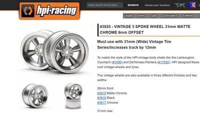 HPI3820 VINTAGE 5 SPOKE WHEEL 31mm MATTE CHROME 6mm OFFSET 1/10 On Road 4WD Fw06 - Image 1 of 4