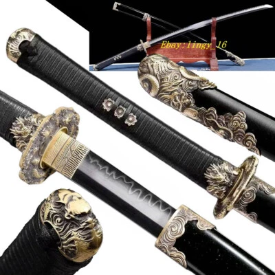 Japanese Tachi Brass Parts-Dragon Sword Katana Sharp T10 Steel Clay Tempered - Image 1 of 4